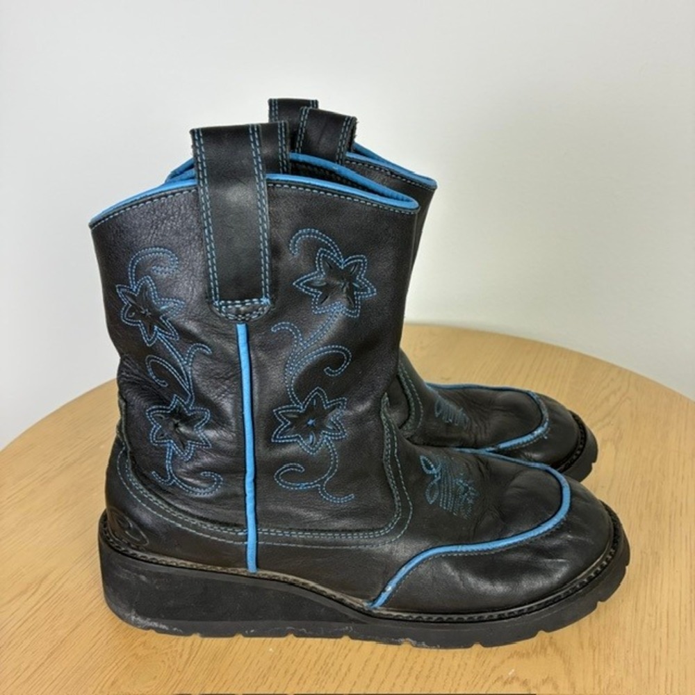 Roper Vintage Western Leather Floral Embroidered Platform Boots Women 10 Cowgirl